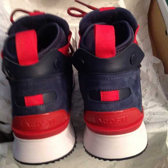 Lacoste Men's Run Breaker Navy Leather WR Mid Sneakers - 11.5 - New in Box - Picture 3 of 8
